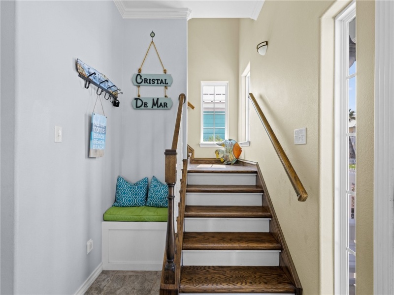 Staircase leading to all bedrooms total of 3 bedrooms upstairs and 2 full bathrooms