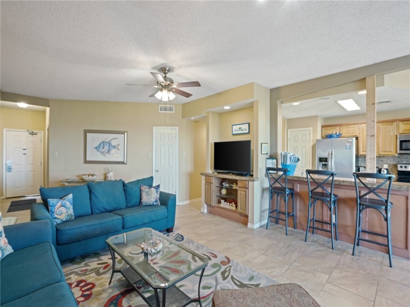 Living room and kitchen.